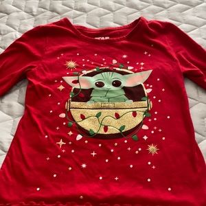Girls Baby Yoda Xmas Long-sleeve Tee